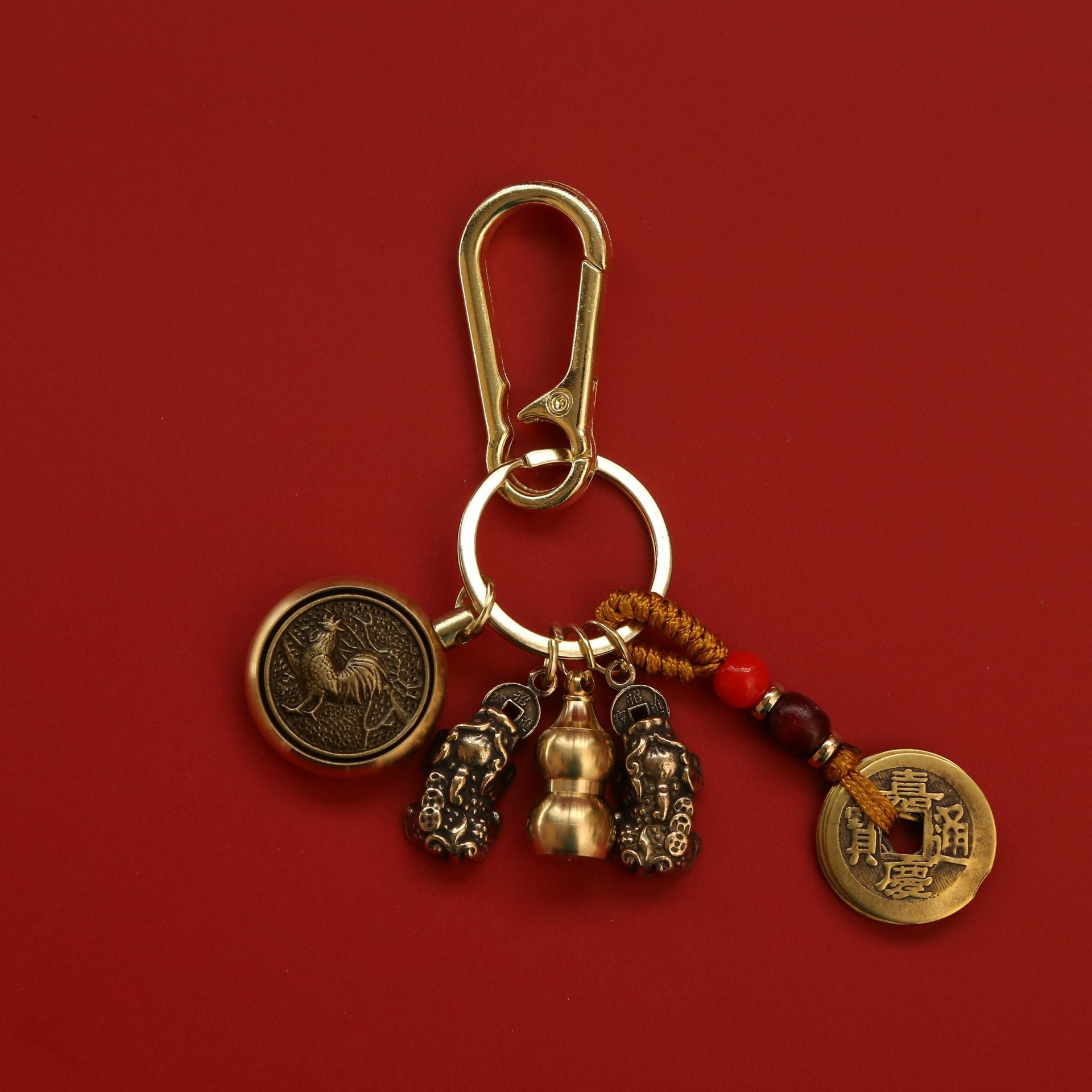 Wholesale Brass Double Pixiu Transfer Money Two Zodiac Eight Guardian Gods Keychain